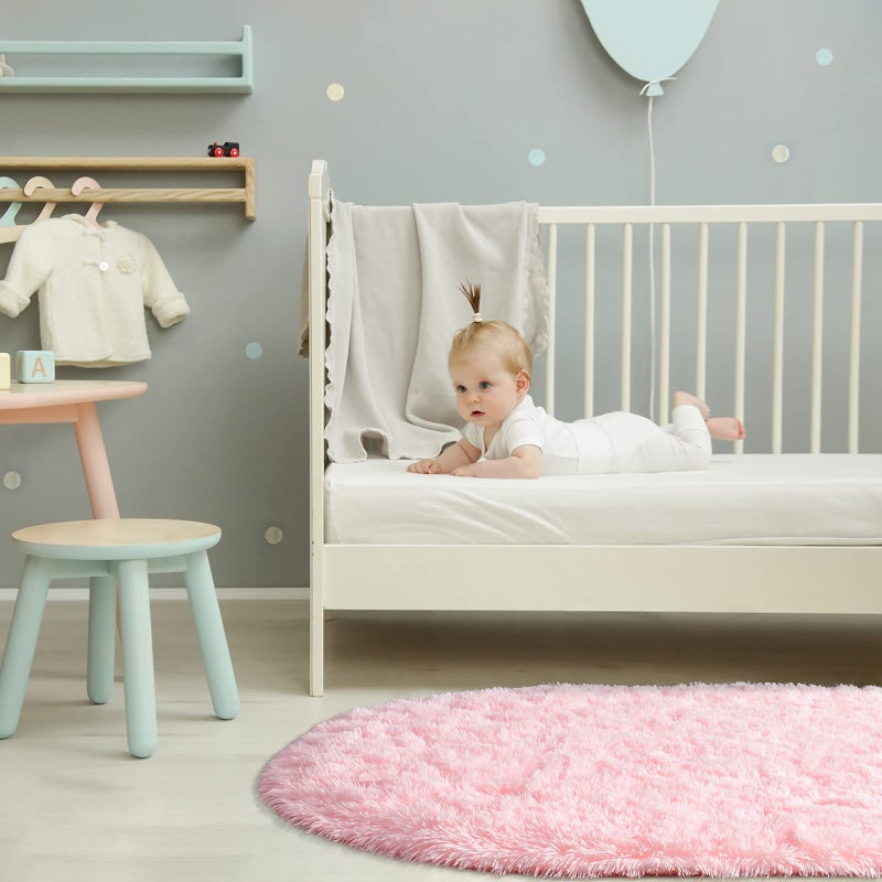 Softlife Fluffy Rugs for Bedroom, Shag Cute Area Rug for Girls and Kids Baby Room Home Decor, 2.6 x 5.3 Feet Oval Indoor Carpet for Nursery Dorm Living Room, Pink - Image 5